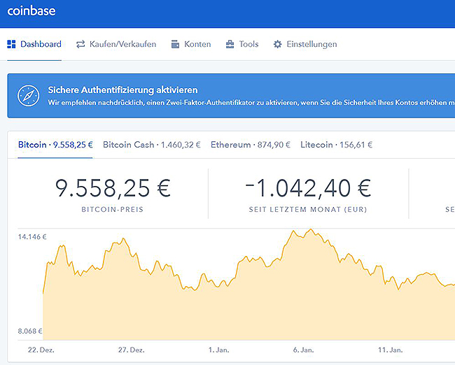 Screenshot Coinbase - Plattform zum Kauf und Verkauf von Kryptowährungen